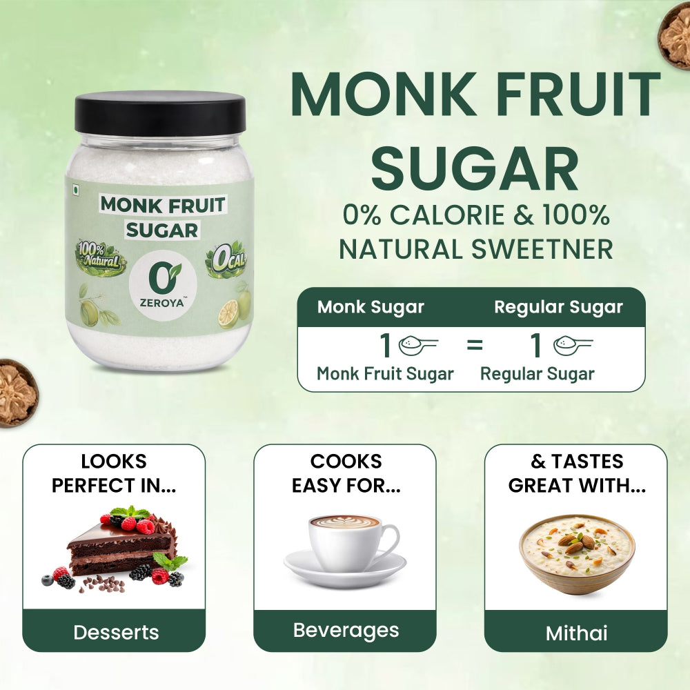 Zeroya Monk Fruit Sugar – Zero Calorie Natural Sugar Substitute (Diabetic Friendly)