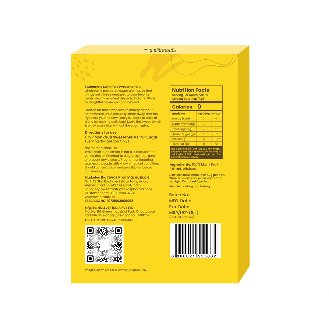 Sweetmate Monk Fruit Sweetener Without Erythritol 200gm
