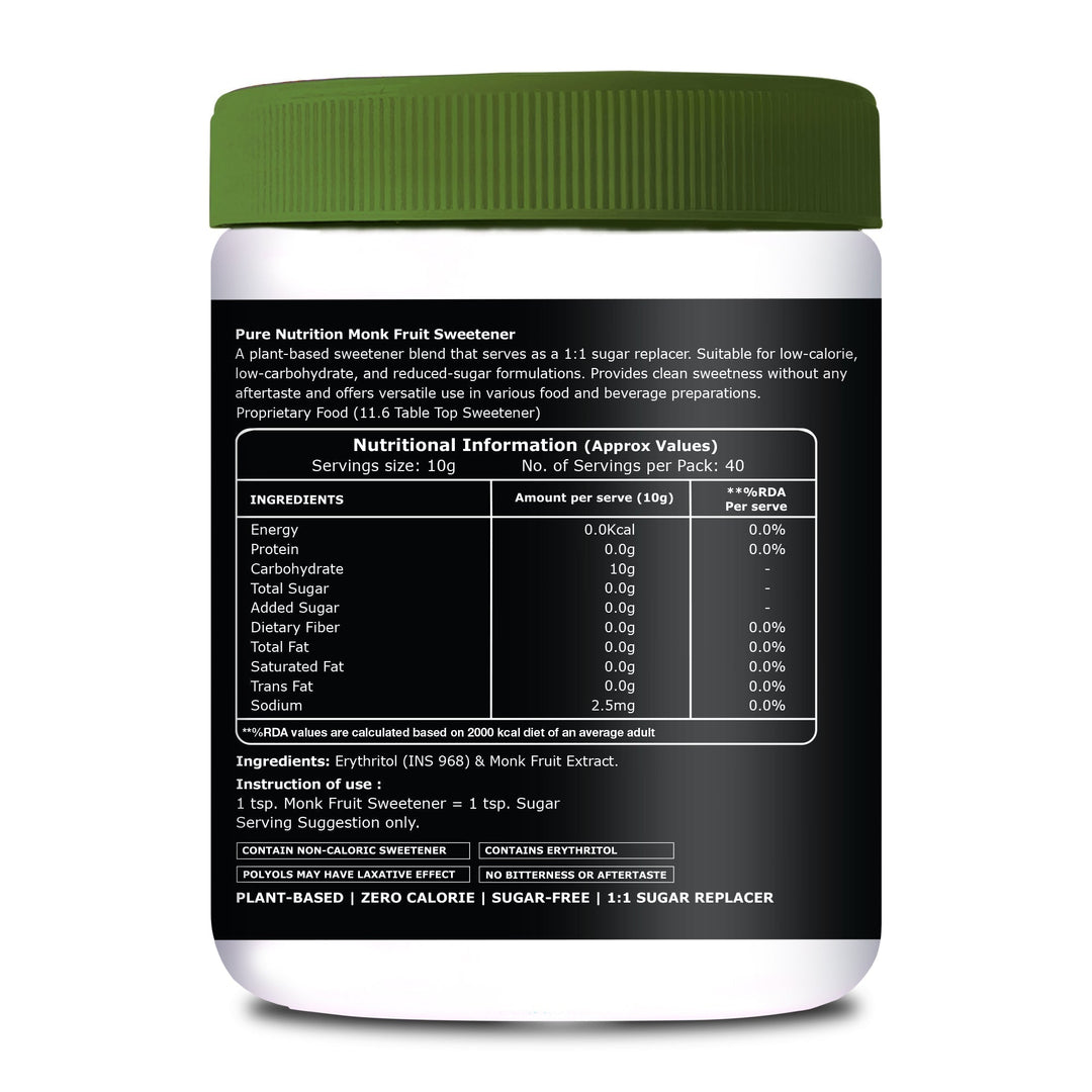 Monk Fruit Sweetener with Erythritol  400g | Zero Calorie, Keto-Friendly
