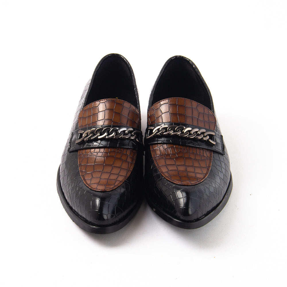 Classic Croc Pointed Slip-Ons With chain - Black/Tan