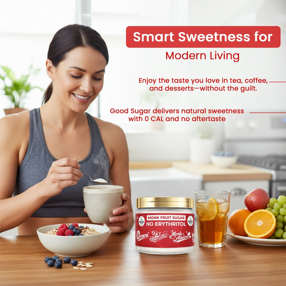 Good Sugar Co. Monk Fruit Powder Sugar | NO Erythritol, | Monk + Allulose | 2x sweet | 100% Natural, 90% Less Cal than sugar | Diabetic Safe