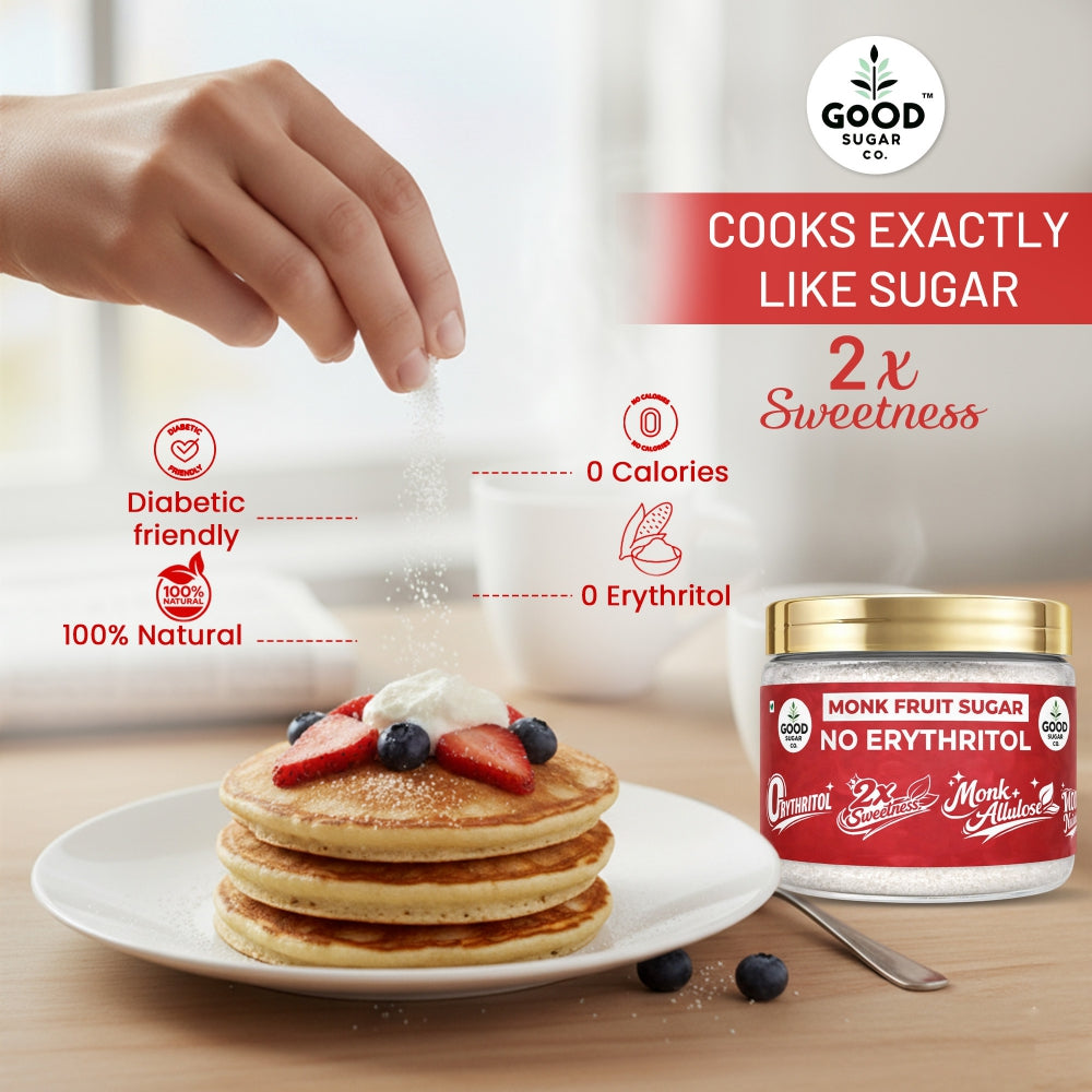 Good Sugar Co. Monk Fruit Powder Sugar | NO Erythritol, | Monk + Allulose | 2x sweet | 100% Natural, 90% Less Cal than sugar | Diabetic Safe