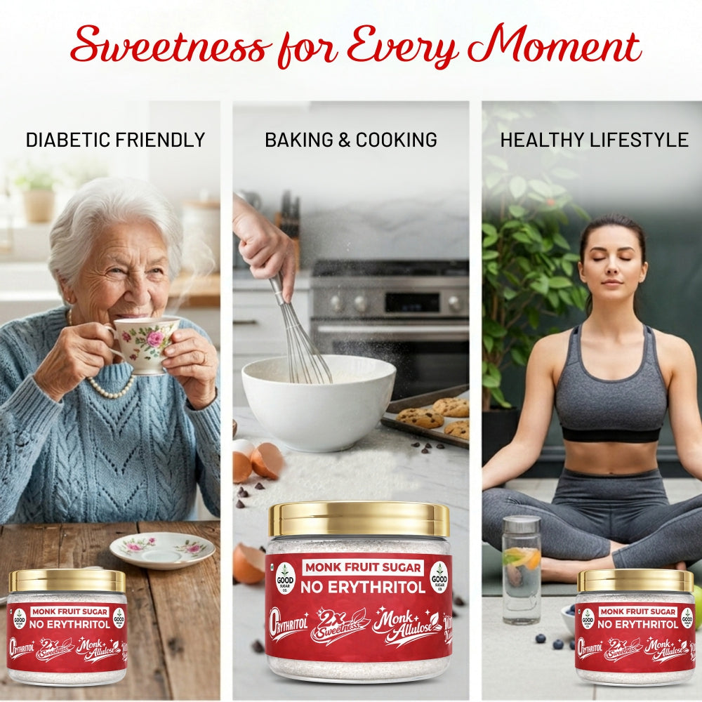 Good Sugar Co. Monk Fruit Powder Sugar | NO Erythritol, | Monk + Allulose | 2x sweet | 100% Natural, 90% Less Cal than sugar | Diabetic Safe