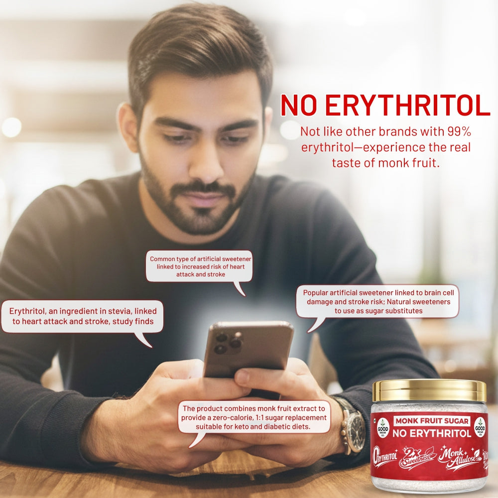 Good Sugar Co. Monk Fruit Powder Sugar | NO Erythritol, | Monk + Allulose | 2x sweet | 100% Natural, 90% Less Cal than sugar | Diabetic Safe
