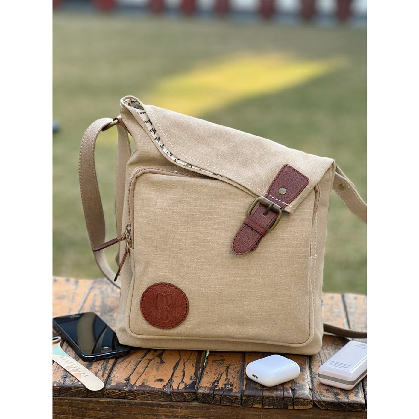 Mona B Unisex Canvas Messenger Crossbody Bag: Flint