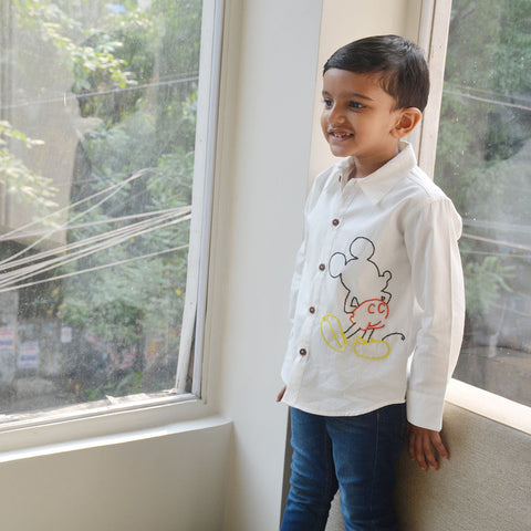 Mouse Embellished Shirt - White