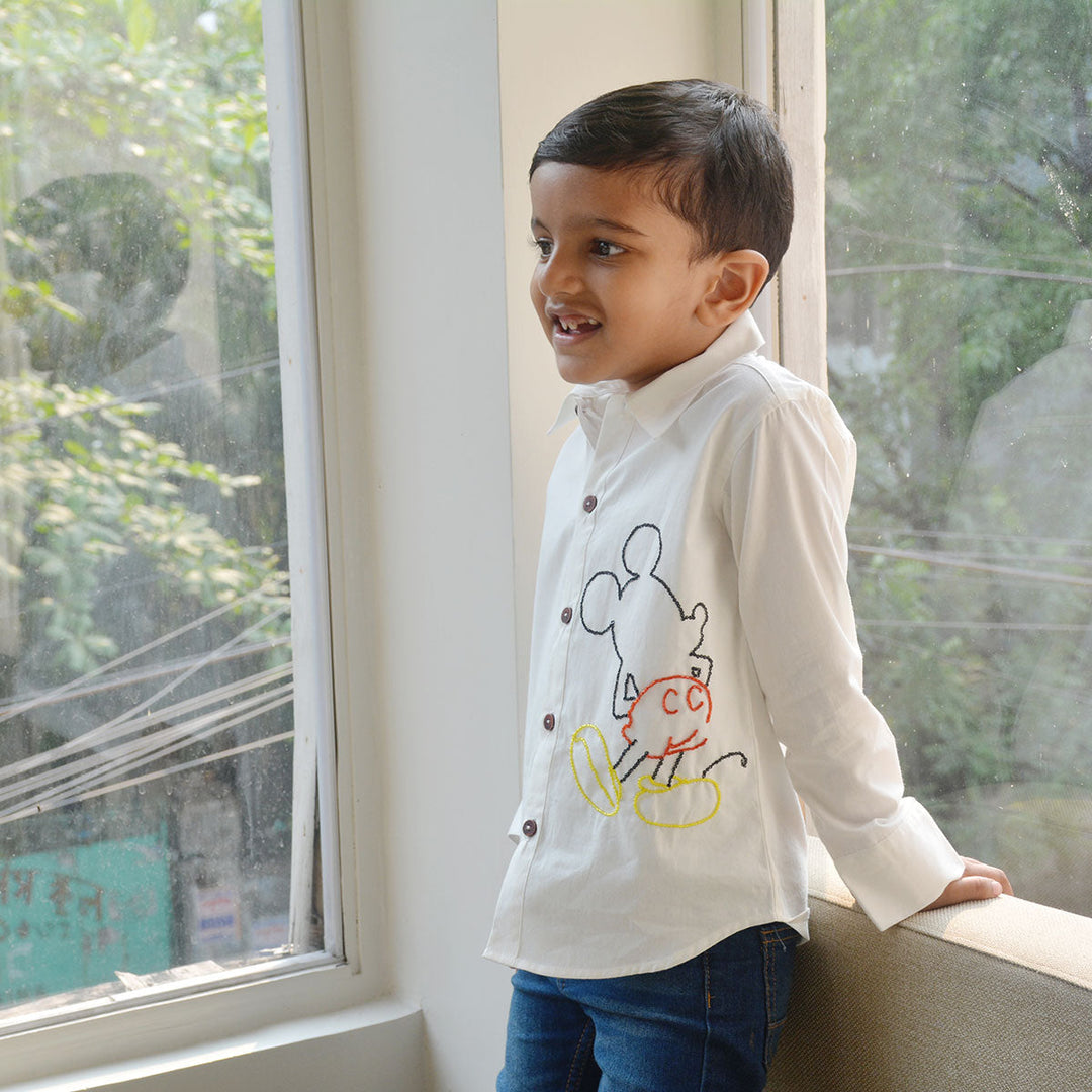 Mouse Embellished Shirt - White