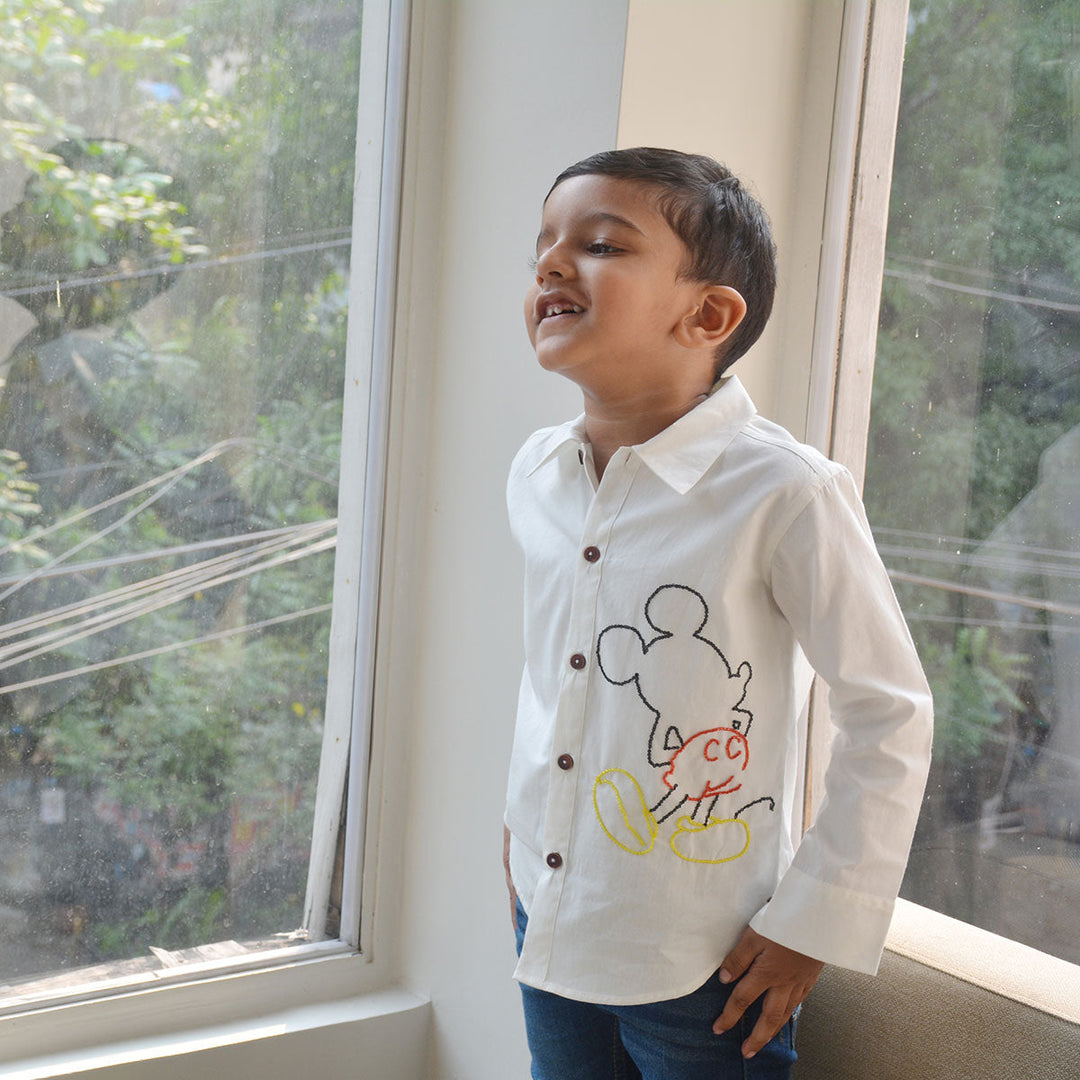 Mouse Embellished Shirt - White