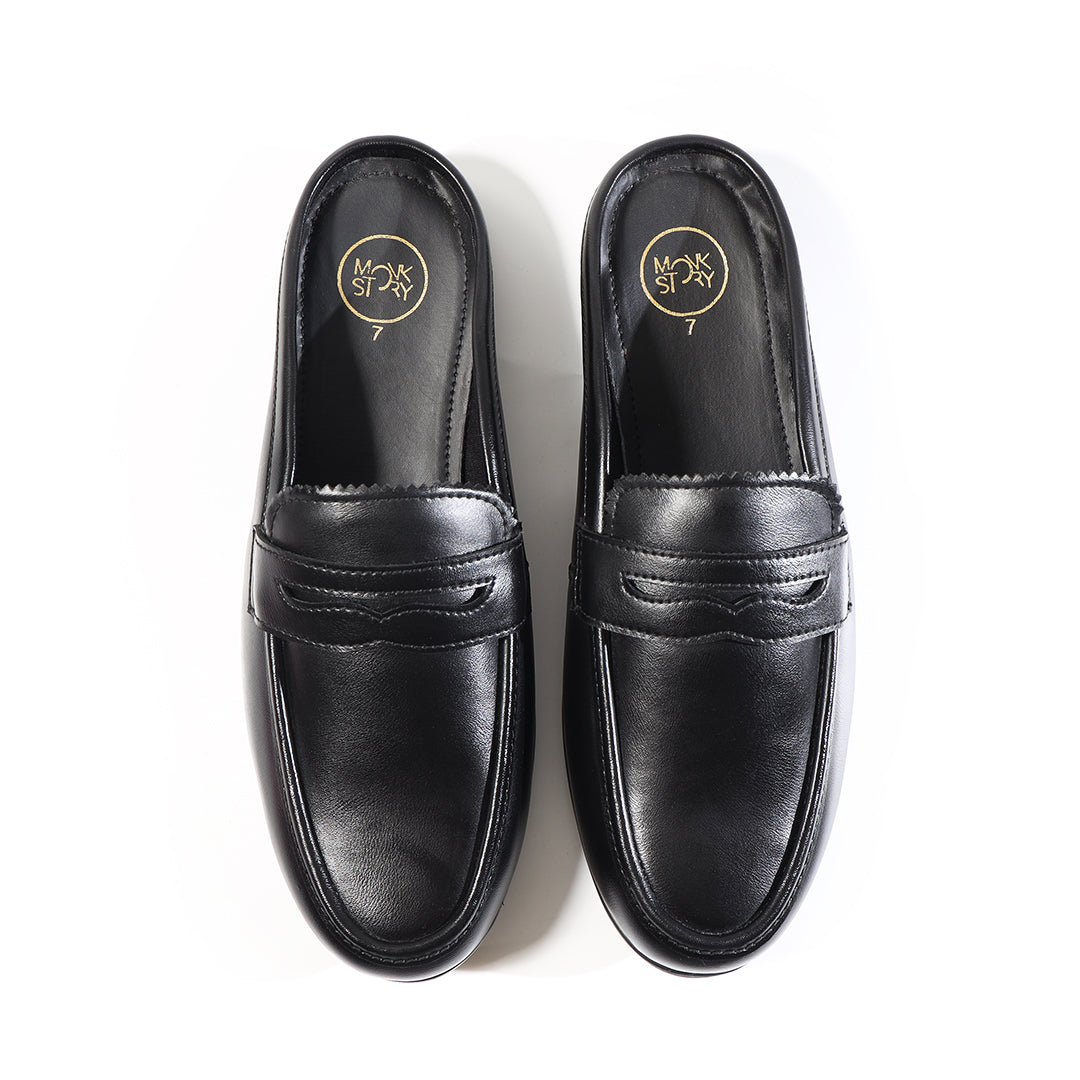 Monkstory Atelier 1930 Penny Loafer Mules – Midnight Black