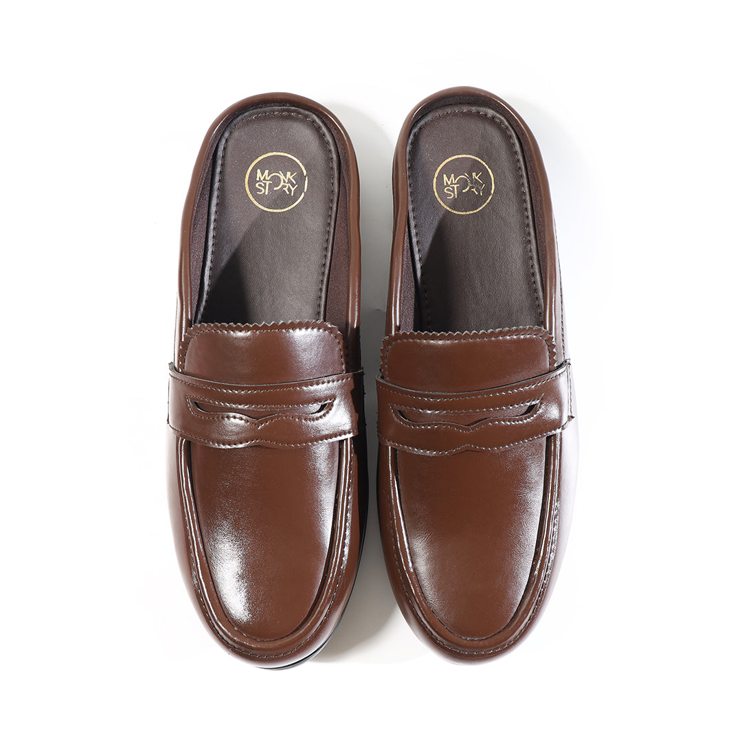 Monkstory Atelier 1930 Penny Loafer Mules – Cognac Brown