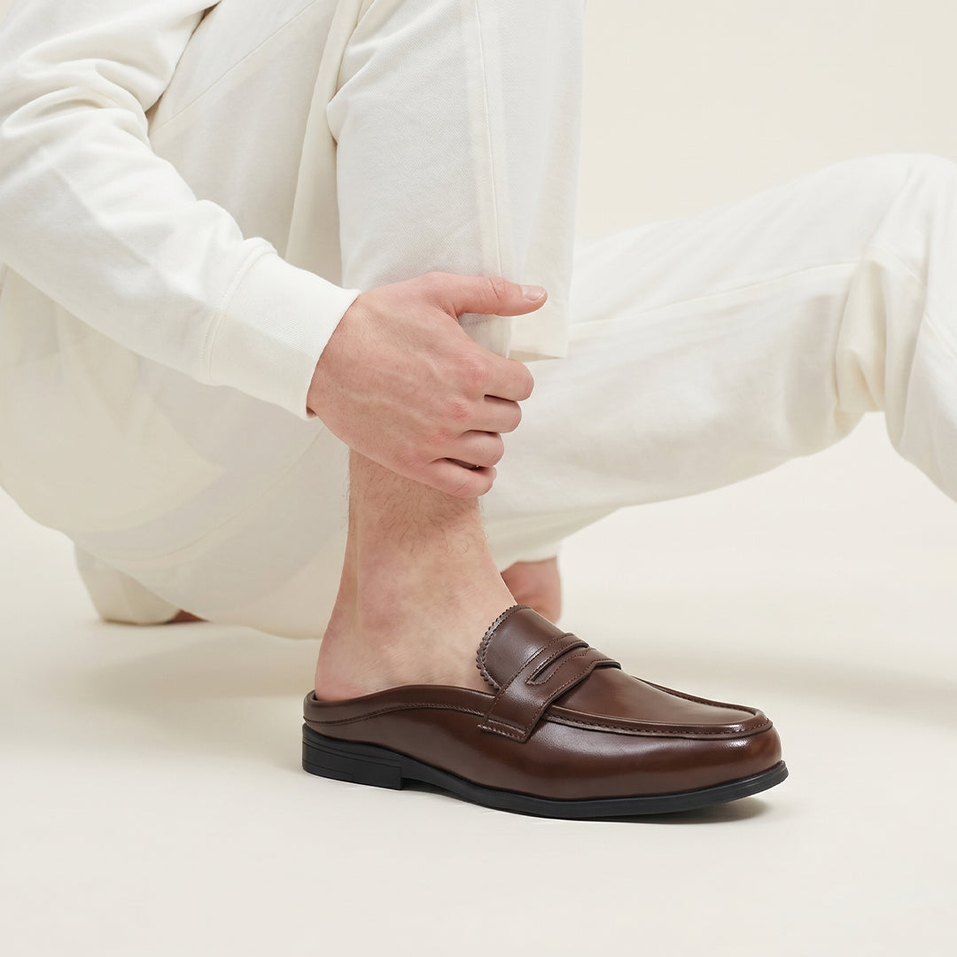 Monkstory Atelier 1930 Penny Loafer Mules – Cognac Brown