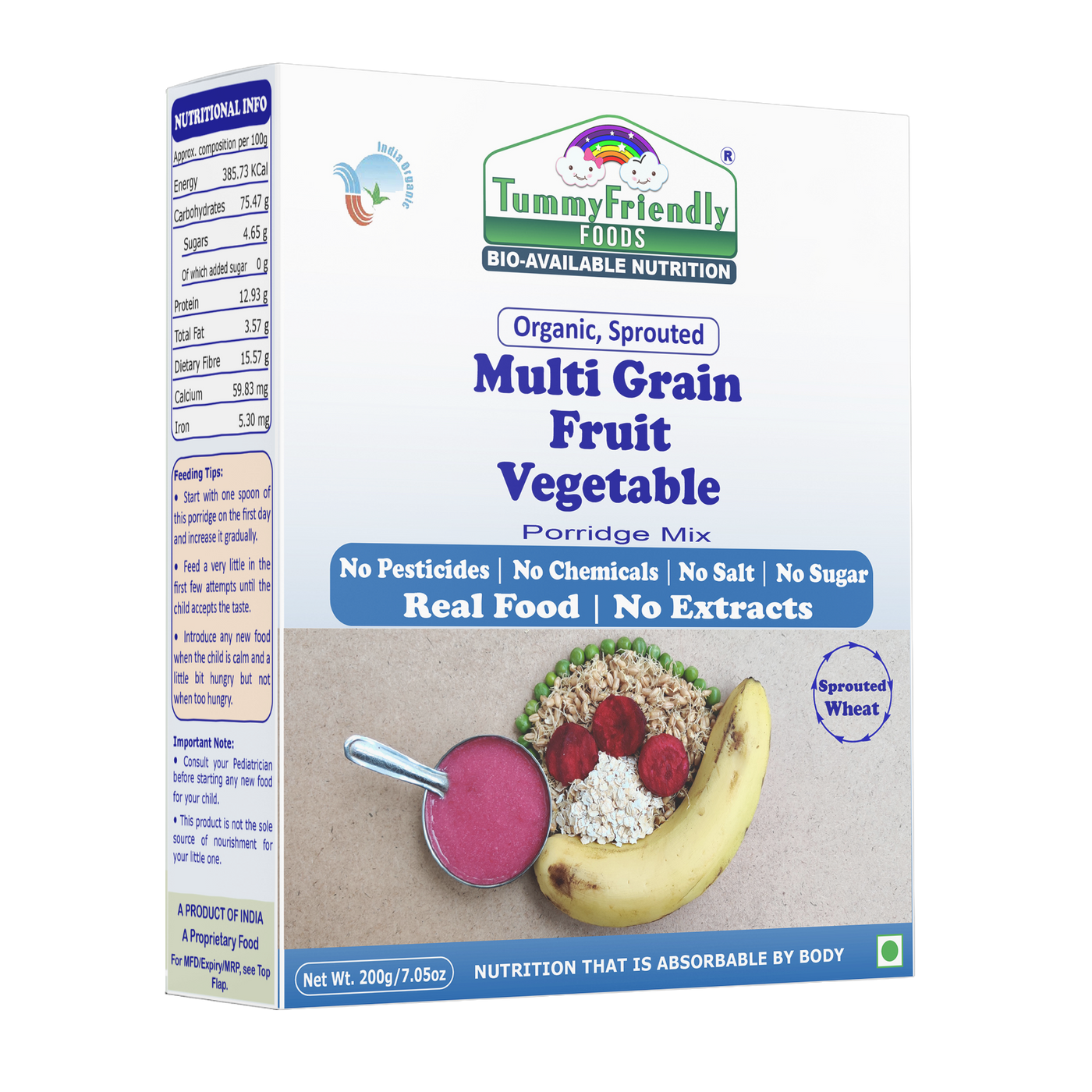 Organic Sprouted Porridge Mixes Combo | Multigrain, Multimillet, Fruits, Vegetables | 200g each (Pack of 4)