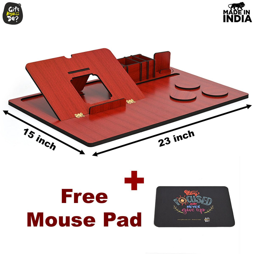 Gift Kya De Lapdesks Premium All-in-one Table top for Laptop Stand with Cooling pad Keyboard and Mouse pad Mobile Stand Stationary Desk Organizers and Coaster Set (All in One)