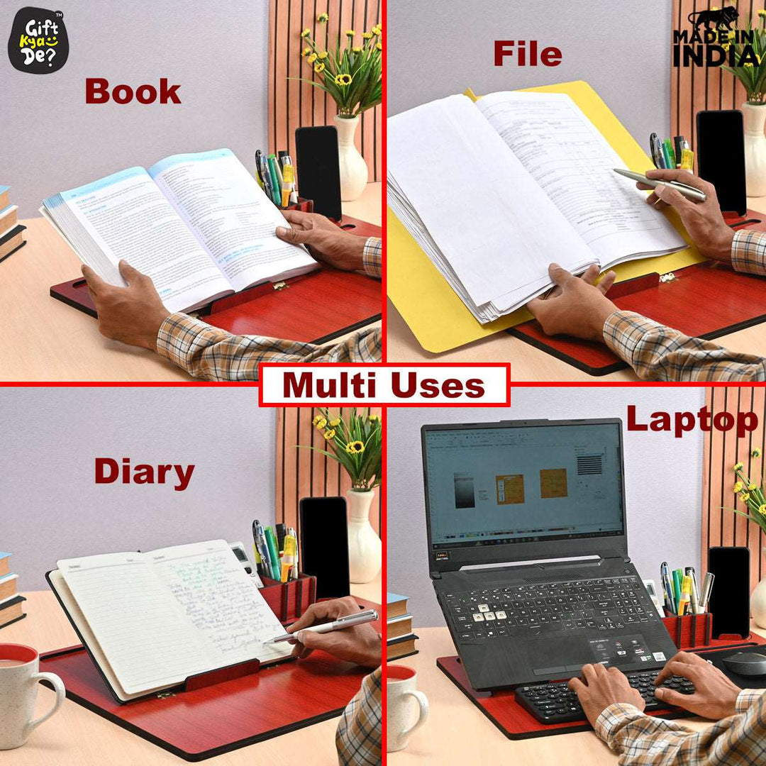 Gift Kya De Lapdesks Premium All-in-one Table top for Laptop Stand with Cooling pad Keyboard and Mouse pad Mobile Stand Stationary Desk Organizers and Coaster Set (All in One)