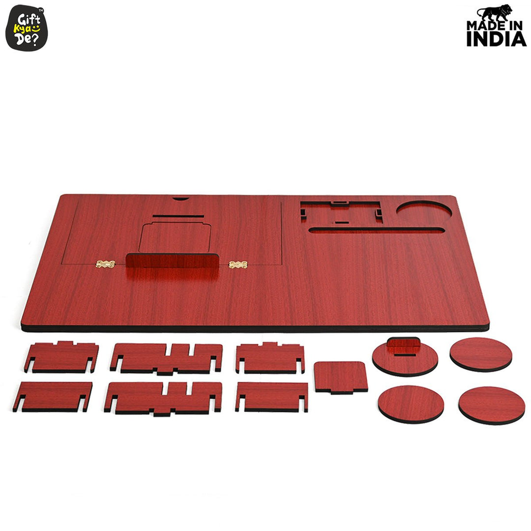 Gift Kya De Lapdesks Premium All-in-one Table top for Laptop Stand with Cooling pad Keyboard and Mouse pad Mobile Stand Stationary Desk Organizers and Coaster Set (All in One)