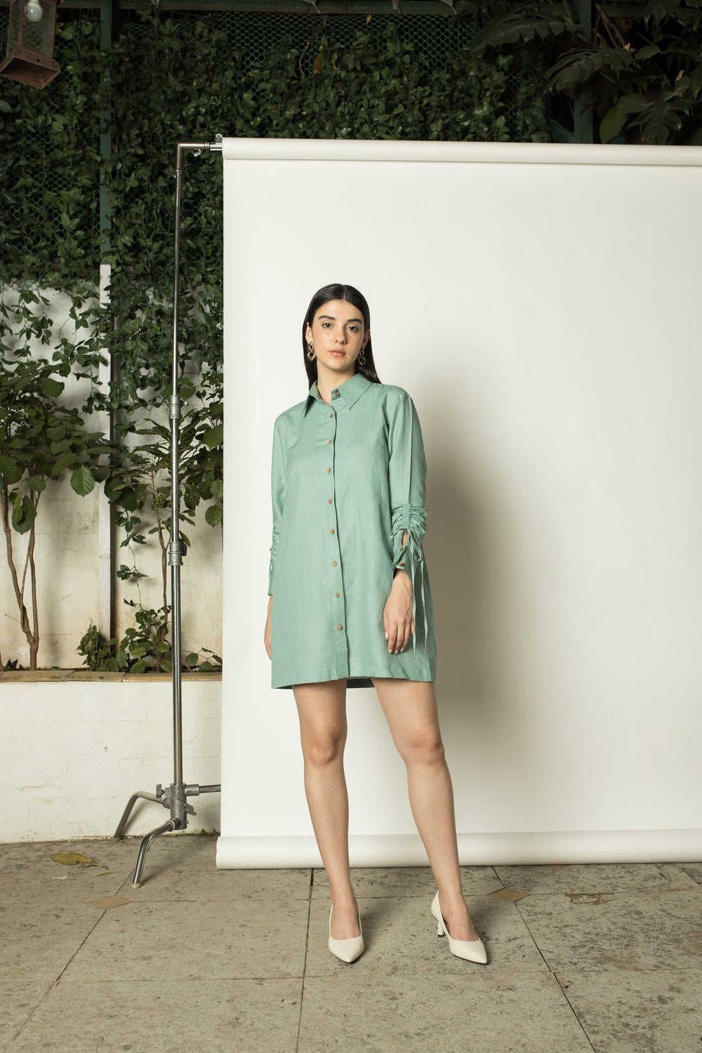 anushé pirani Ruched Sleeves Shirt Dress