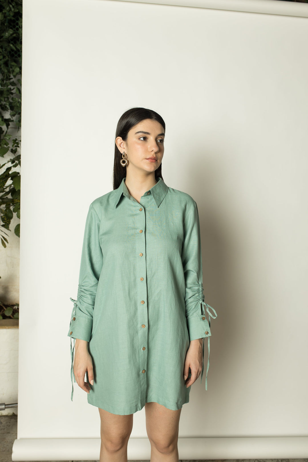 anushé pirani Ruched Sleeves Shirt Dress
