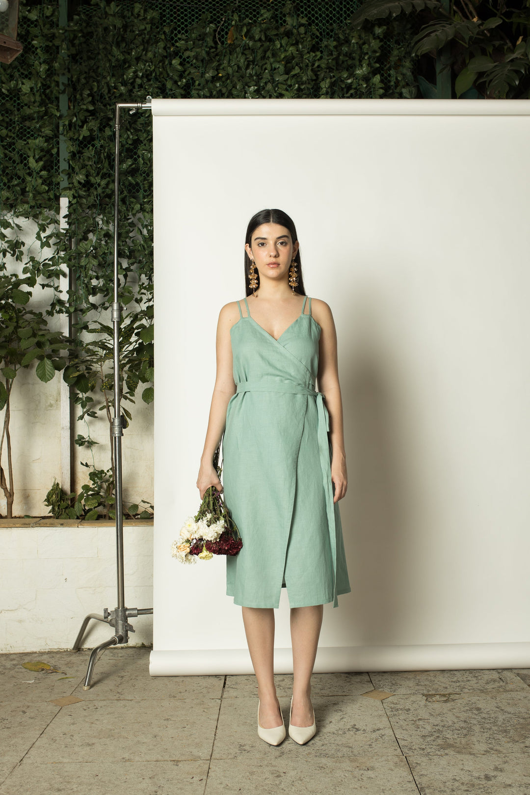 Anushe Pirani Strappy Wrap-Around Midi Dress