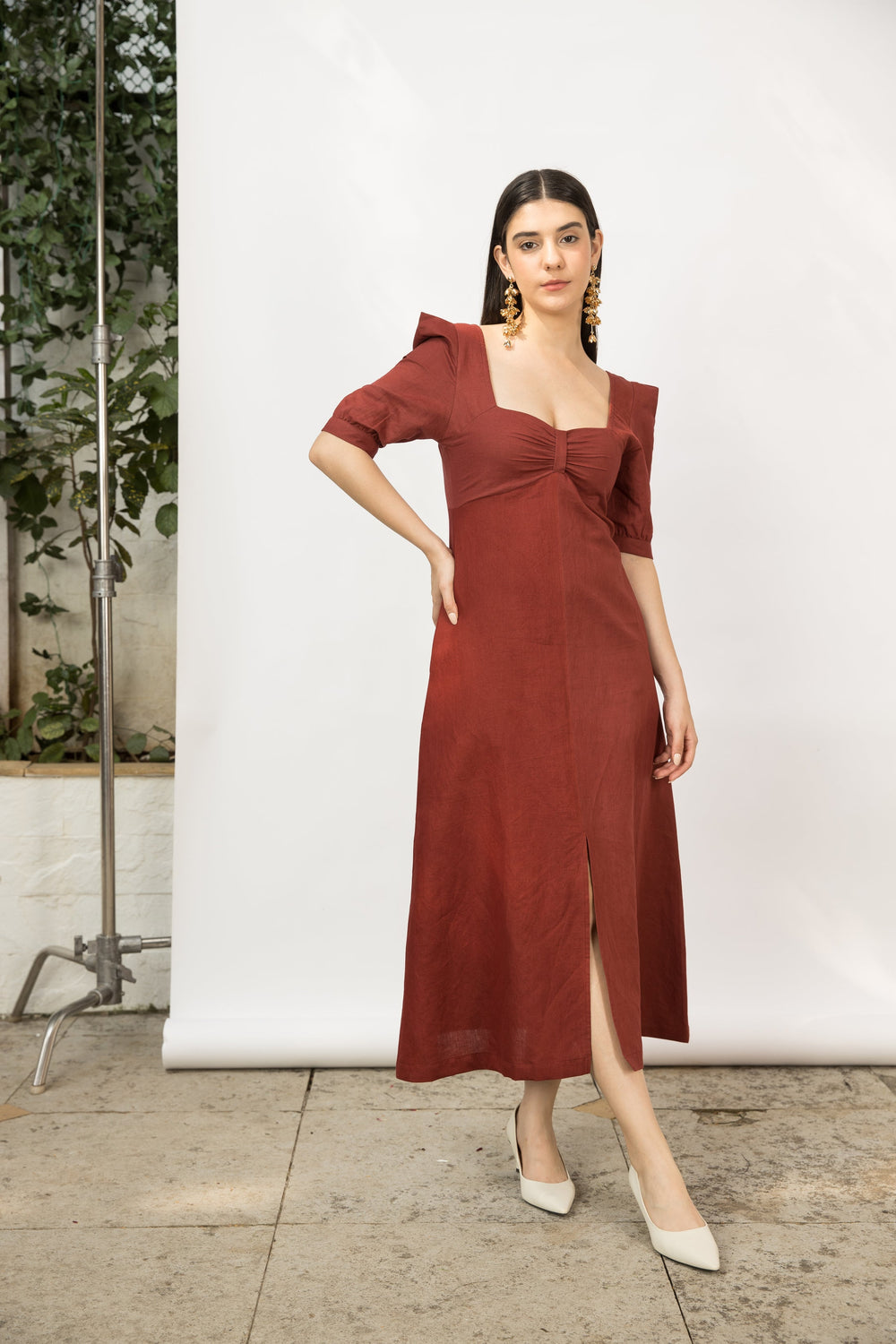 anushé pirani Front Slit Midi Dress