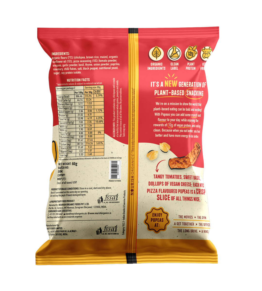 NOURISH ORGANICS NYC Pizza Protein Puffs - Pack of 8, (60G)