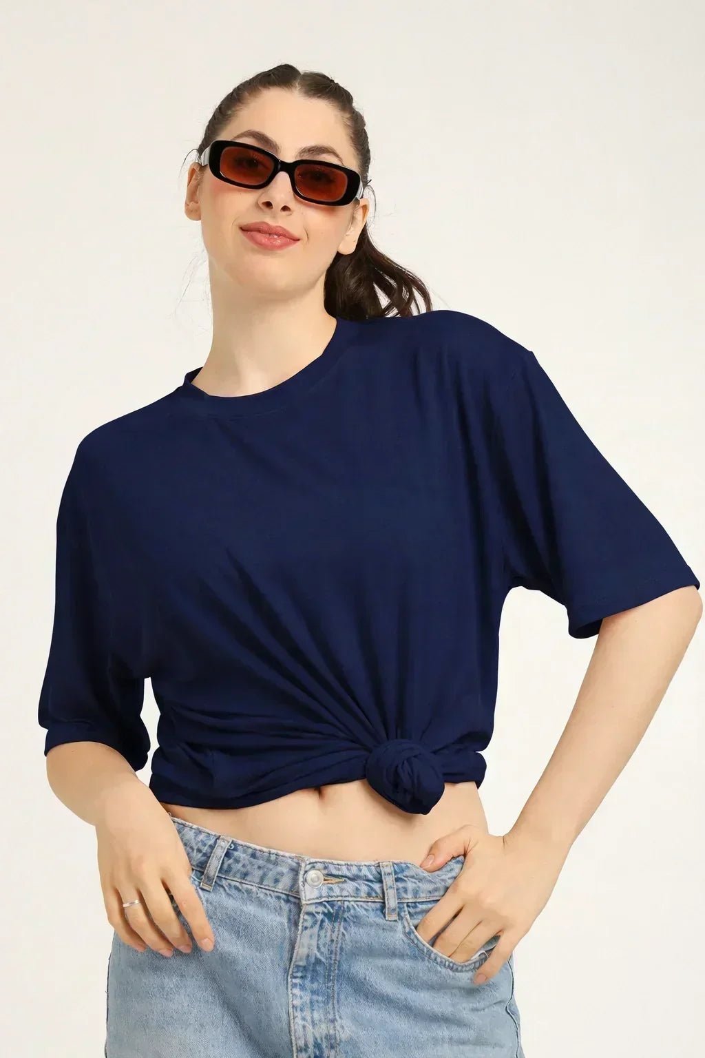 Women Oversized Bamboo Plain T-Shirt – Soft, Breathable & Sustainable | Navy