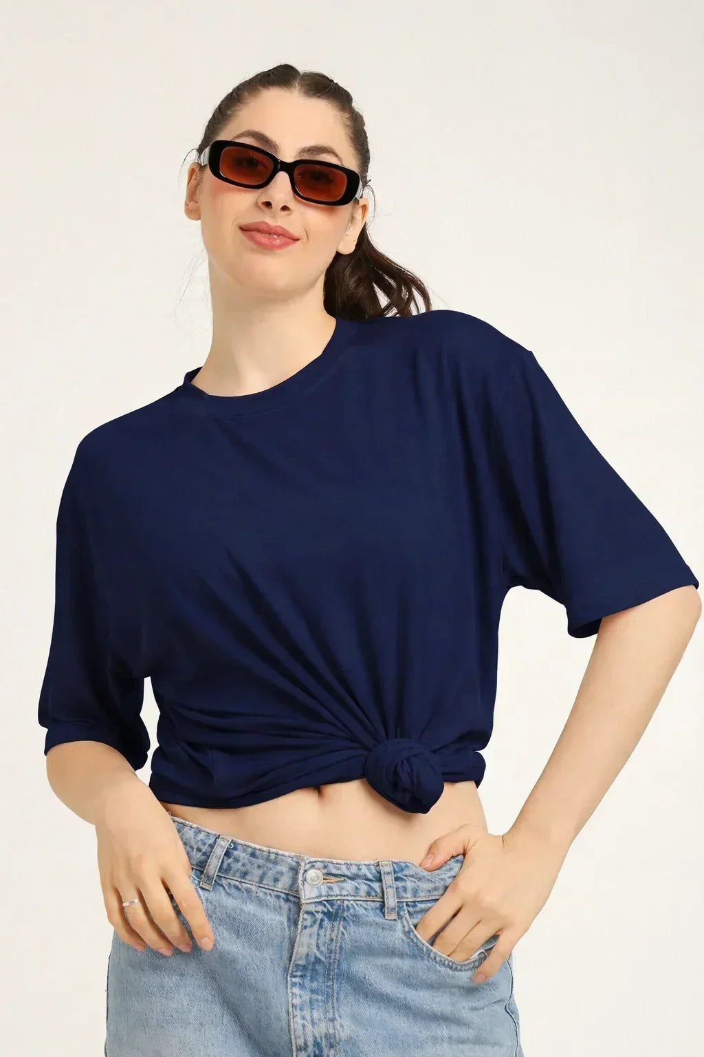 Women Oversized Bamboo Plain T-Shirt – Soft, Breathable & Sustainable | Navy