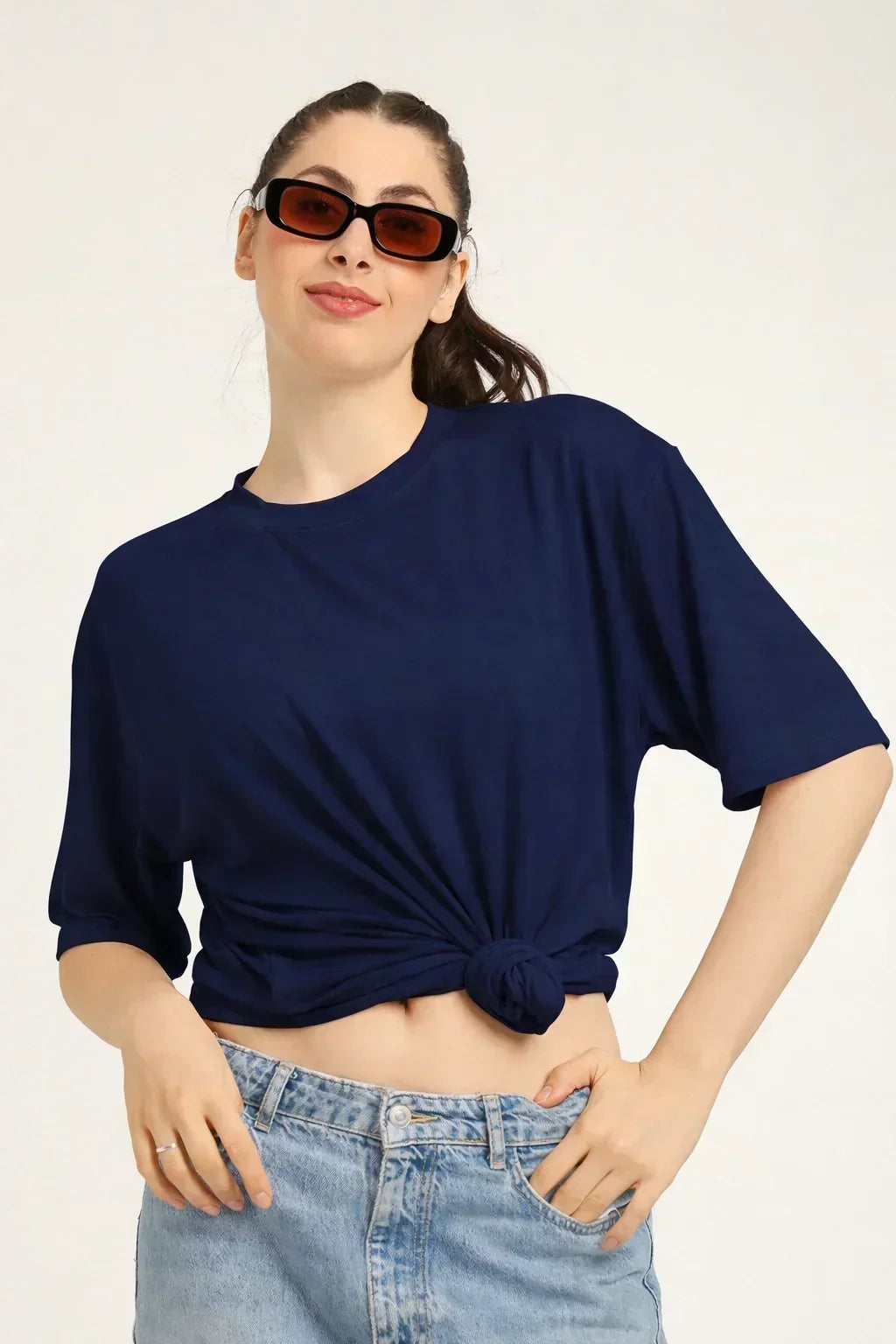 Women Oversized Bamboo Plain T-Shirt – Soft, Breathable & Sustainable | Navy