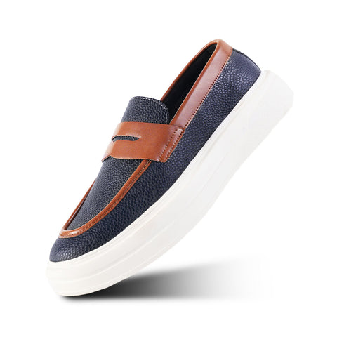 Monkstory Dual Tone Chunky Luxe Slip-On Sneakers - Midnight Blue/Tan