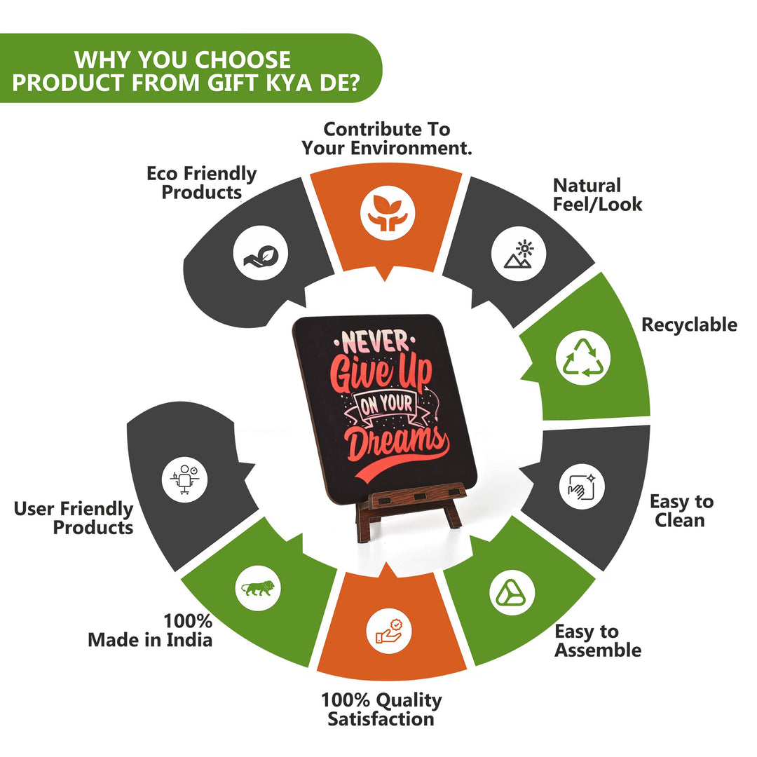 Motivational Table Top Frame for Desk | Inspirational Quotes for Office, Study, Home Decor | 6 Variants | Wooden Frame with Stand