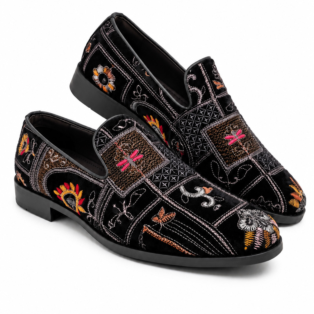 Black Artistic Embroidered Slip-on-008