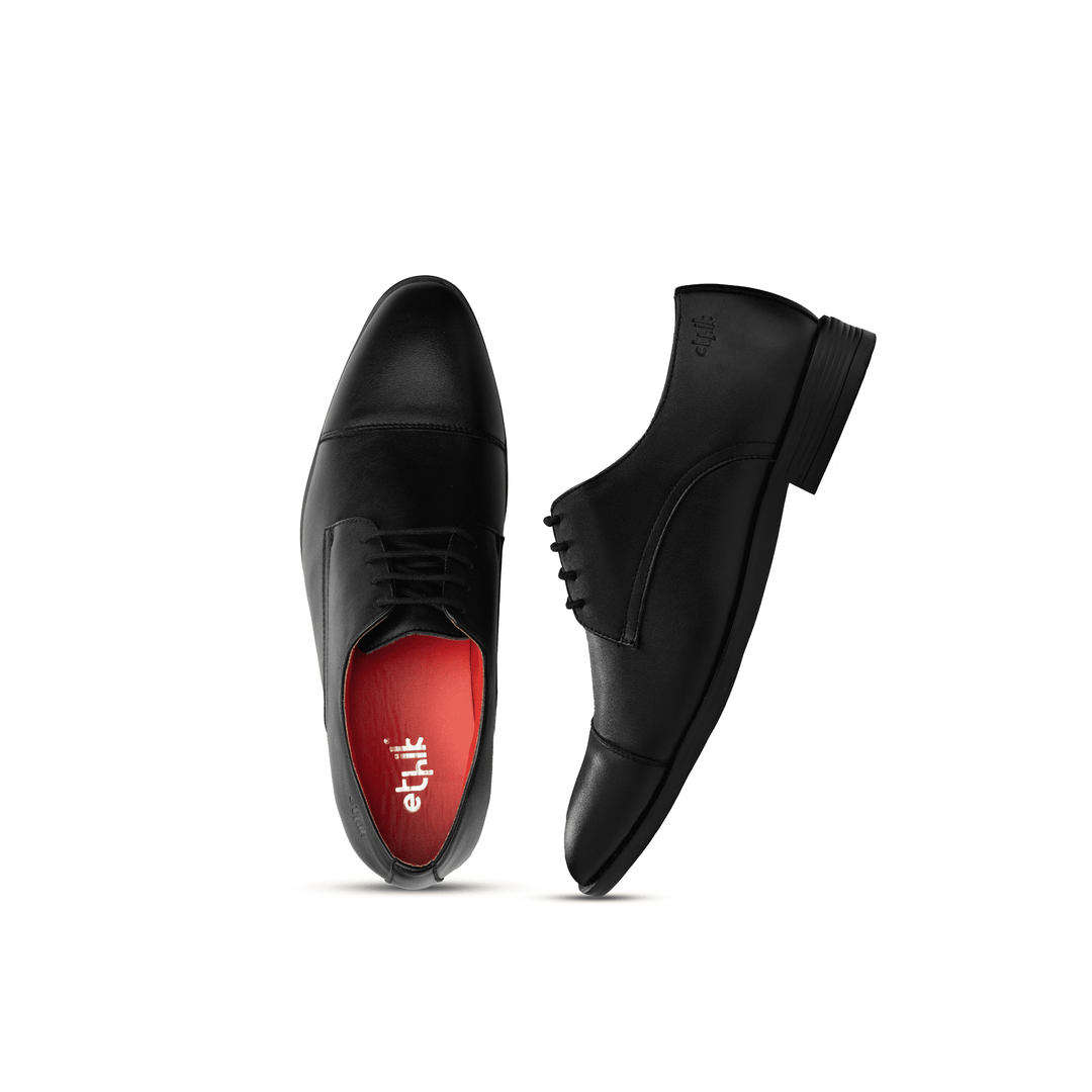 Nine 2 Fine Black Cap-Toe Derby Shoes