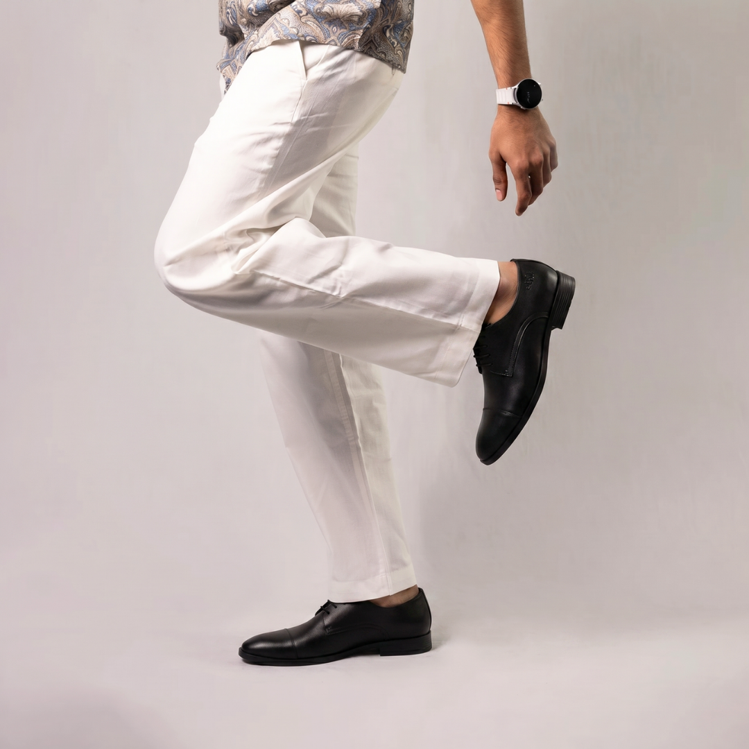 Nine 2 Fine Black Cap-Toe Derby Shoes