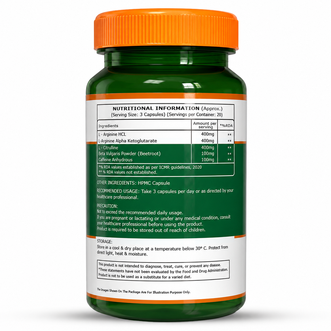 Nitric Oxide Booster  L-Arginine, L-Citrulline & Caffeine | 60 Veg Capsules