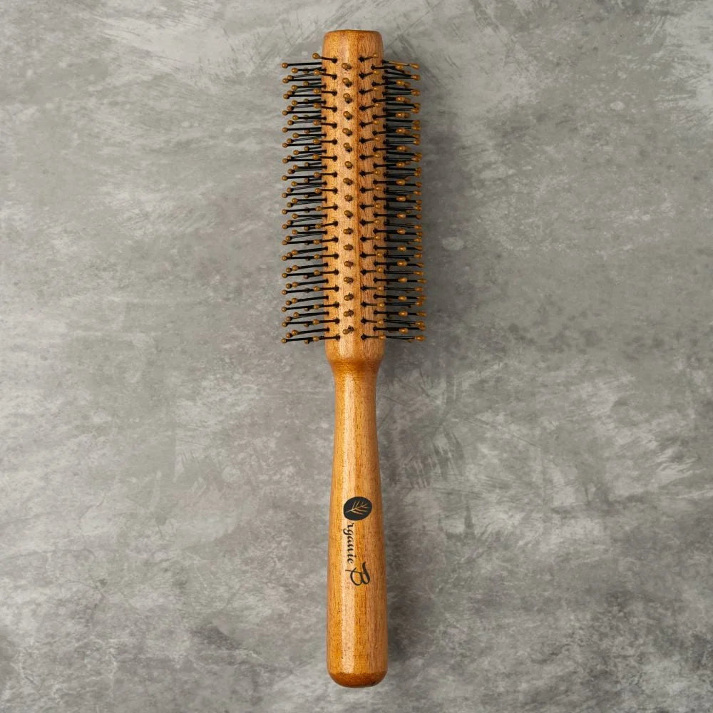 Organic B Wooden Roller Brush with Nylon droplet Bristles for Styling, Finishing, Lifting, quick Blowouts, Curling & Setting Short, Curly, Wavy And Straightening.