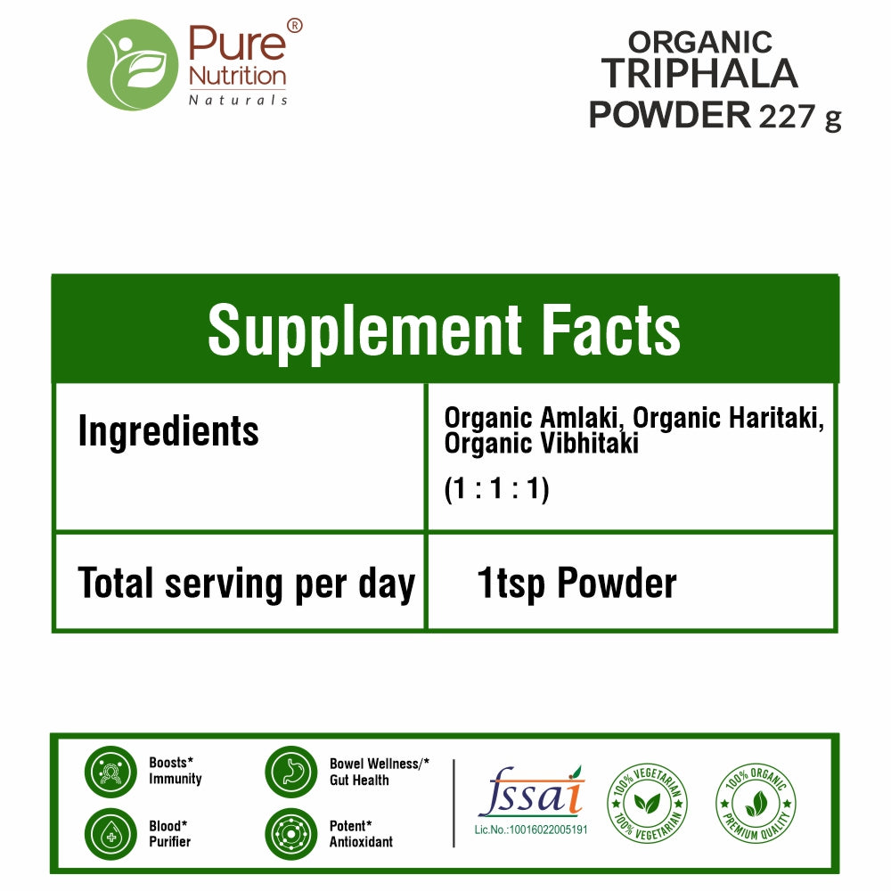 Organic Triphala Powder - 227g | 100% Pure and Natural | Supports Digestion, Detoxification, and Overall Wellness