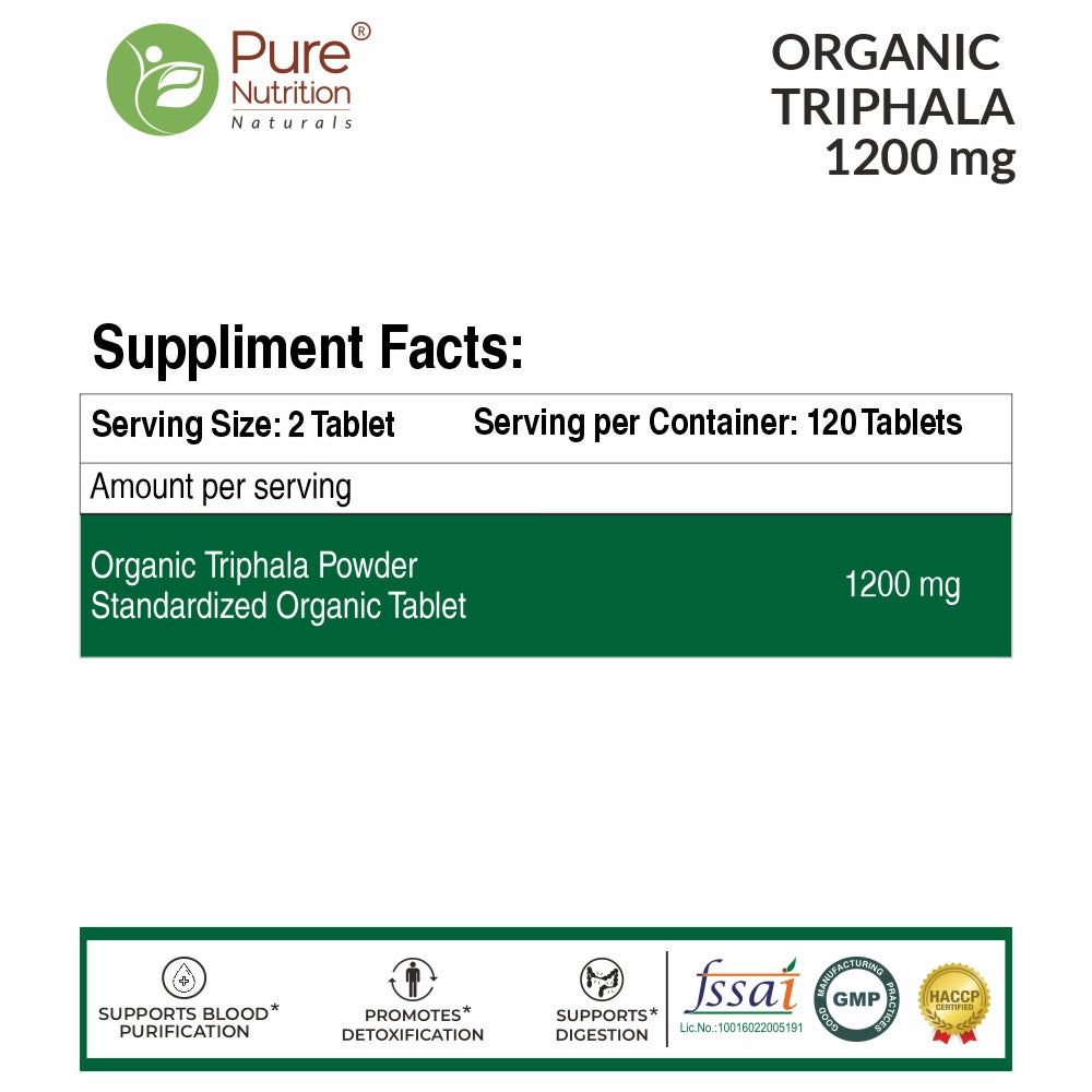 Organic Triphala Supplement - 120 Vegetarian Tablets | Supports Digestion and Boosts Immunity