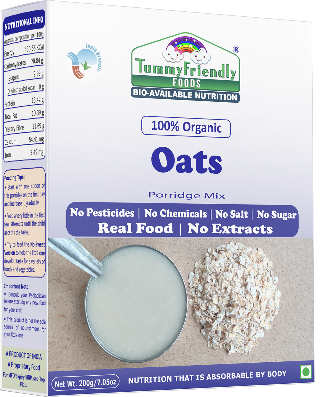 TummyFriendly Foods Organic Sprouted Porridge Mixes Combo | Ragi, Brown Rice, Oats | No Additives | 200g each (Pack of 3)
