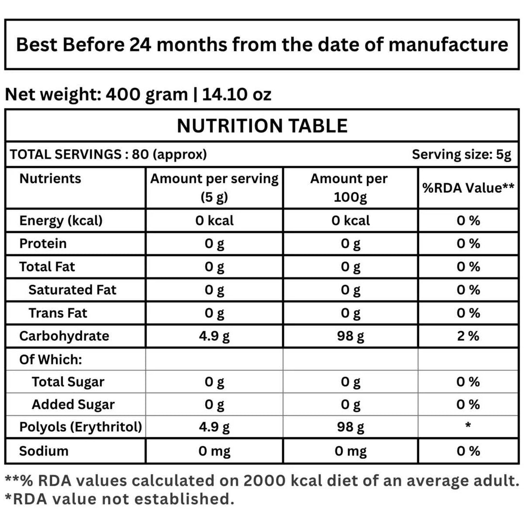 Of Earth Monk Fruit Sweetener With Erythritol | Zero-Glycemic Index, Low Calorie Sugar Substitute | 1:1 Sugar Replacer for Tea, Coffee, Drinks, Cooking & Baking | Plant-Based Monk Fruit Sweetener | Keto, Vegan & Diabetic Friendly | 400g