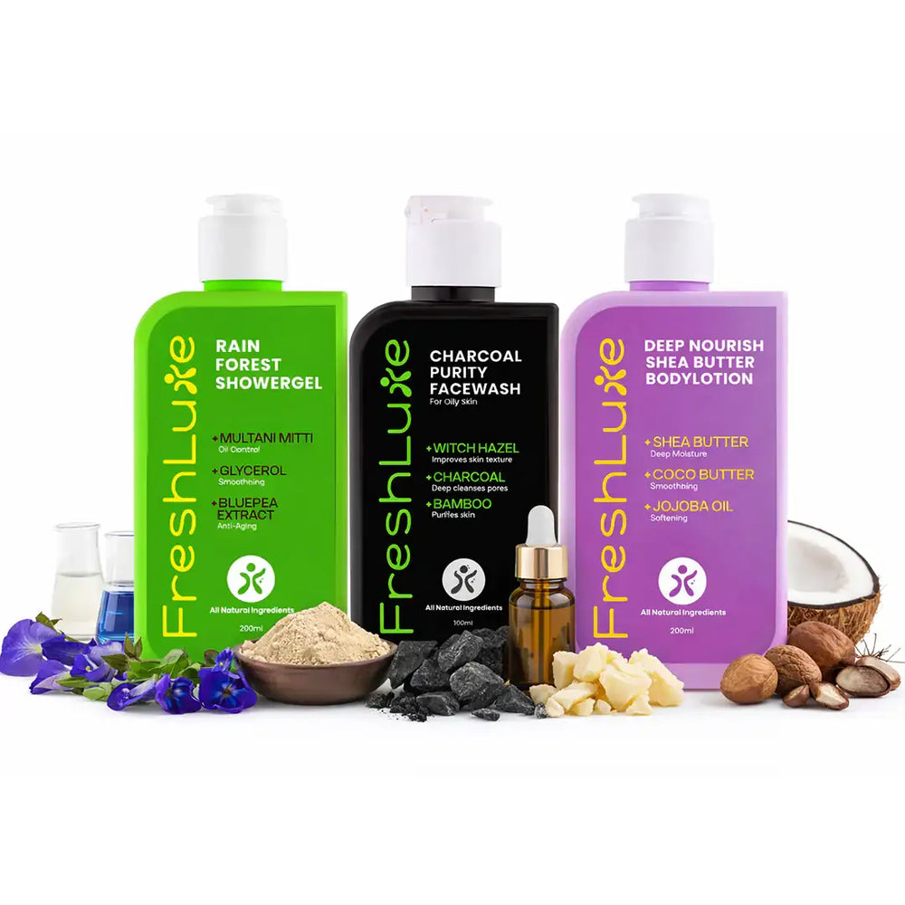Oily Skin Combo | AYUSH-Approved |Multani Mitti, Charcoal, Glycerol & Shea Butter body Lotion for oil-free skin.