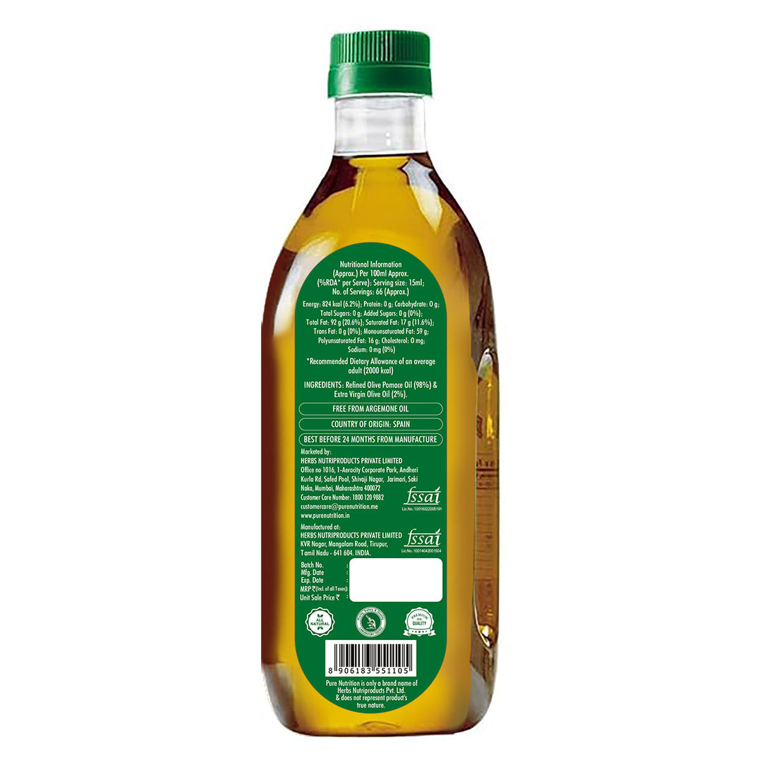 Pomace Olive Oil – Ideal for Indian Cooking & Deep Frying | Low in Saturated Fat - 1 ltr