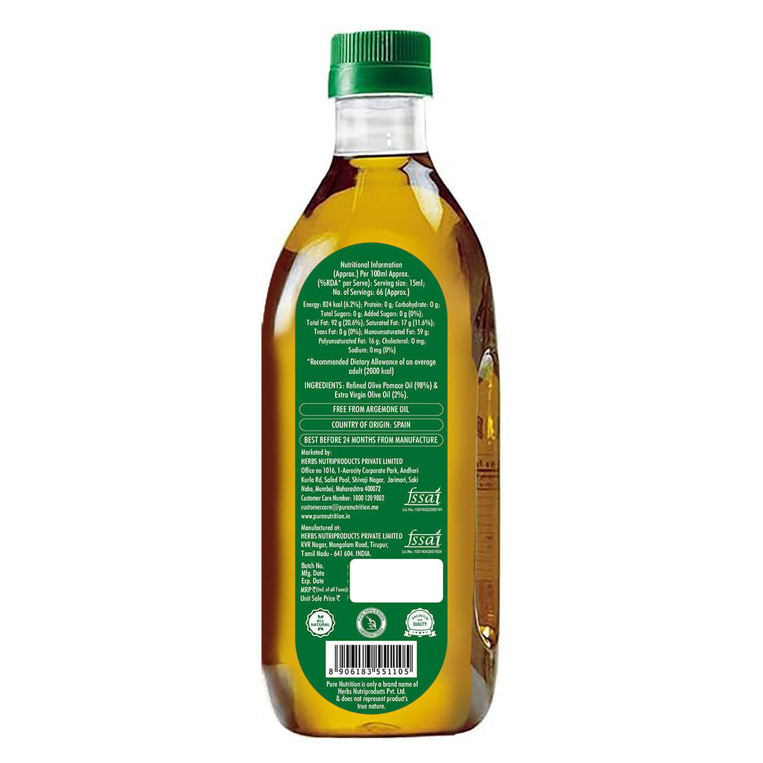 Pomace Olive Oil – Ideal for Indian Cooking & Deep Frying | Low in Saturated Fat - 1 ltr