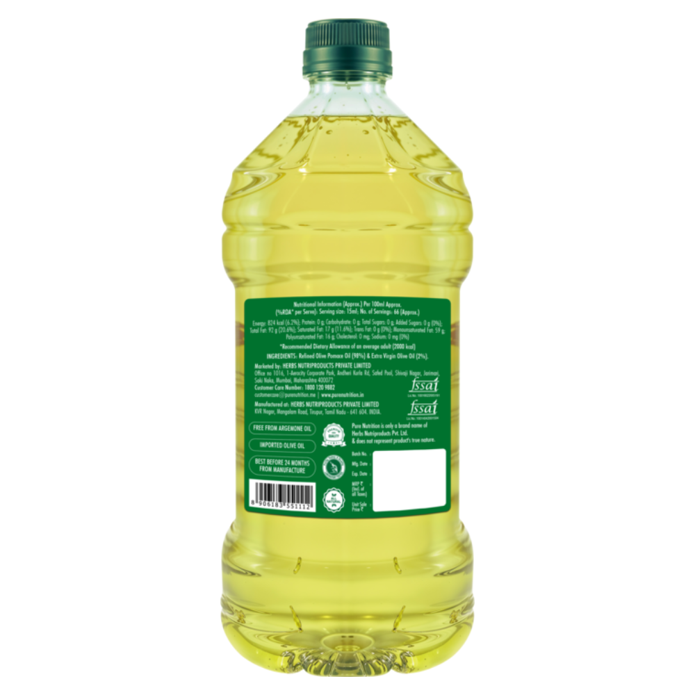 Pomace Olive Oil: Ideal for Indian Cooking & Deep Frying | Low in Saturated Fat - 2L