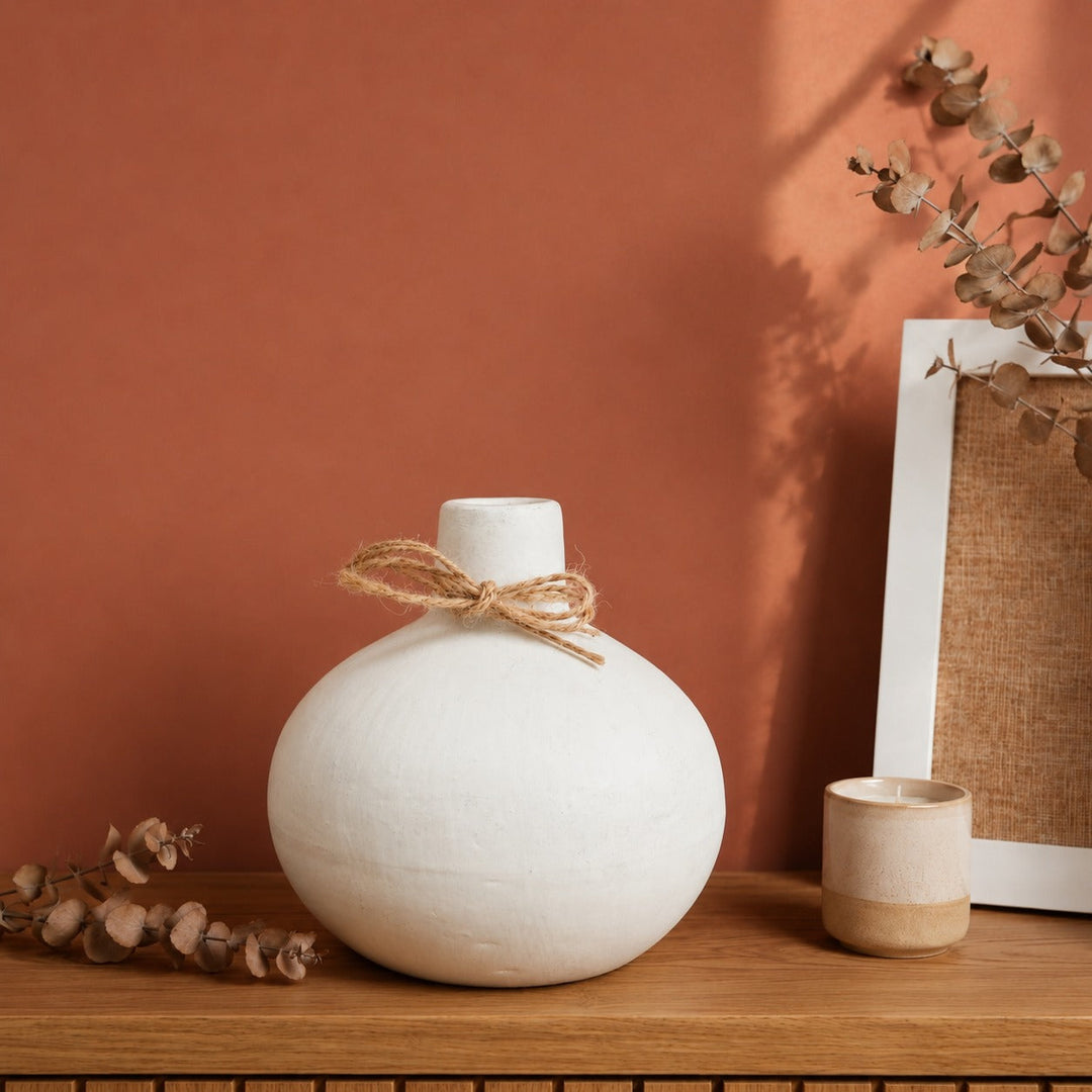 Moonstone Bloom Ceramic Vase with Dried Flowers | Elegant Home Décor