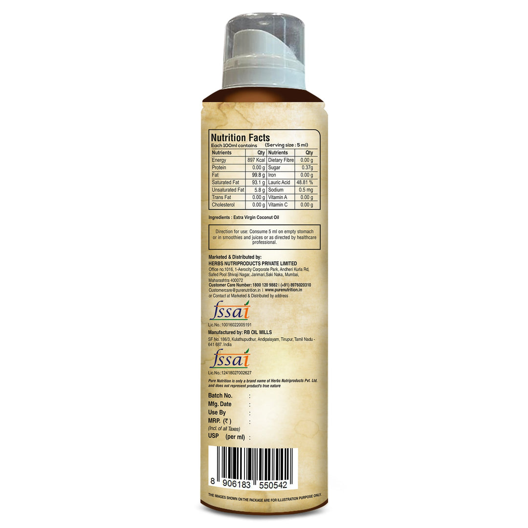 Coconut Oil Cooking Spray 200ml | 100% Organic, Extra Virgin, Cold Pressed | Low Calorie Cooking