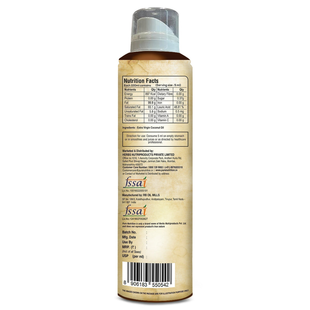 Coconut Oil Cooking Spray 200ml | 100% Organic, Extra Virgin, Cold Pressed | Low Calorie Cooking