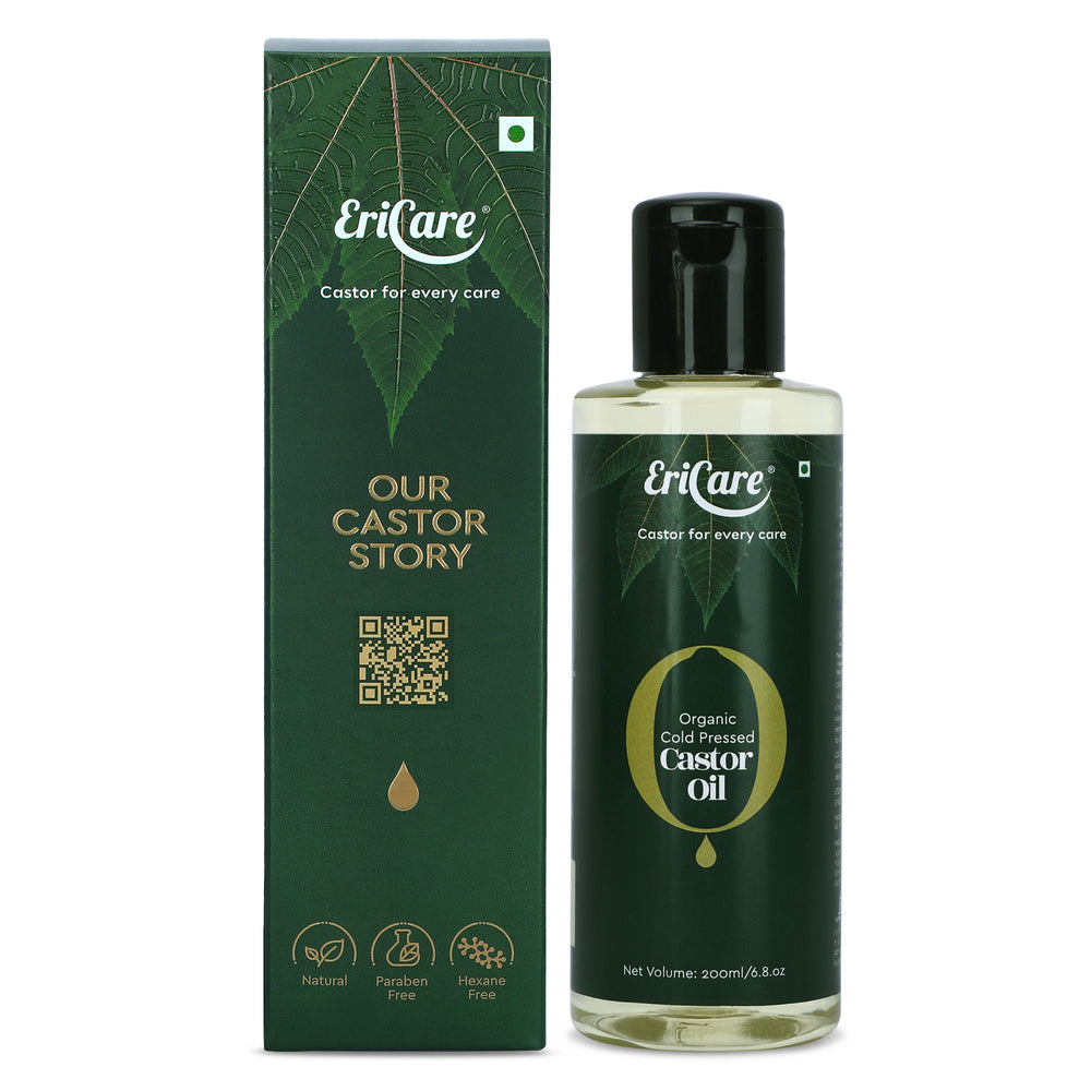 Organic Castor Oil -200ML | 100% Pure Cold-Pressed | EriCare® Certified Indian Organics