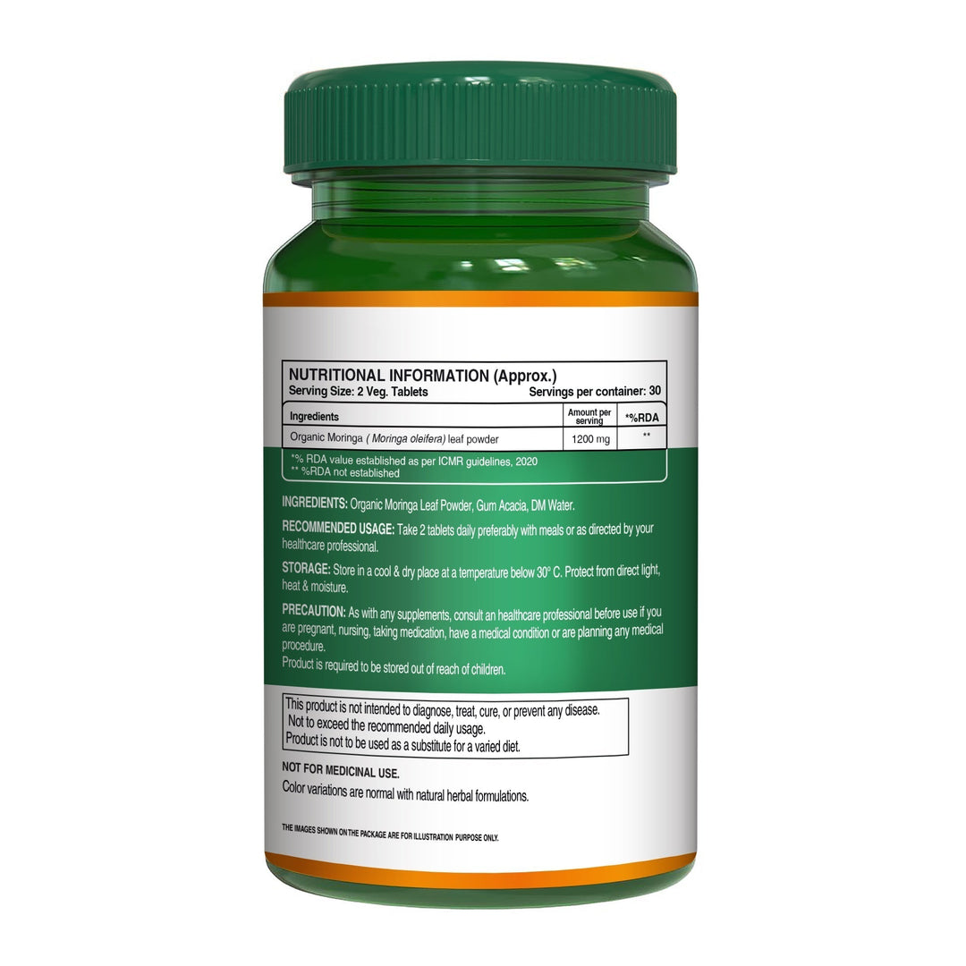 Organic Moringa Tablets 1200mg  60 Count | Immunity & Daily Energy