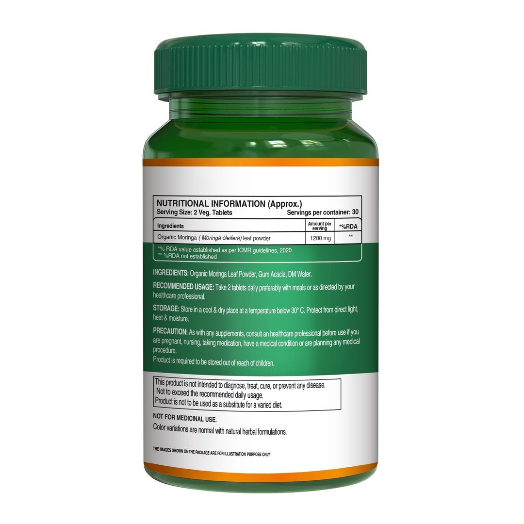 Organic Moringa Tablets 1200mg  60 Count | Immunity & Daily Energy