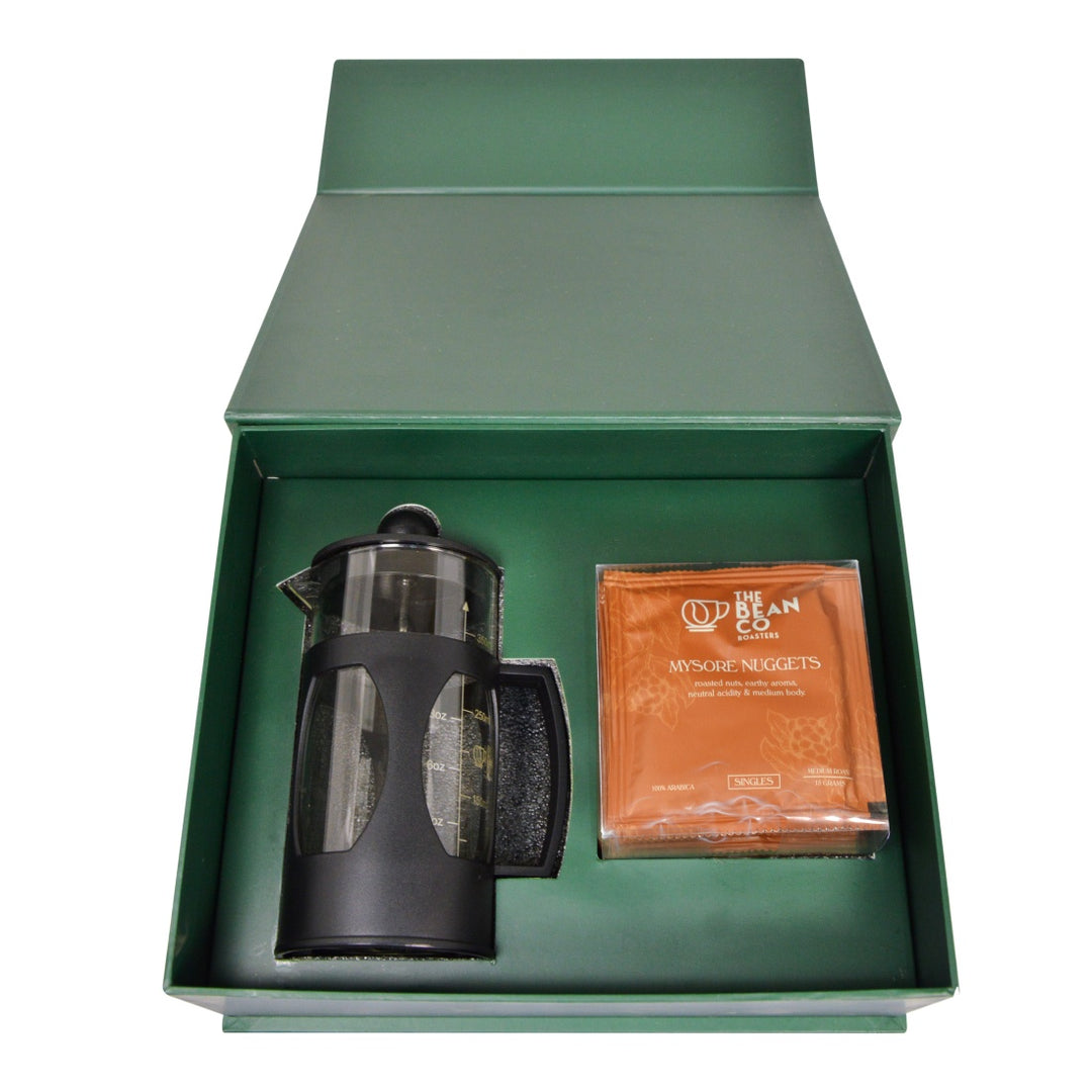 The Bean Co Roasters 350ml French Press Coffee Gift Set | 10 Single-Use Premium Coffee Sachets (10 x 15g)