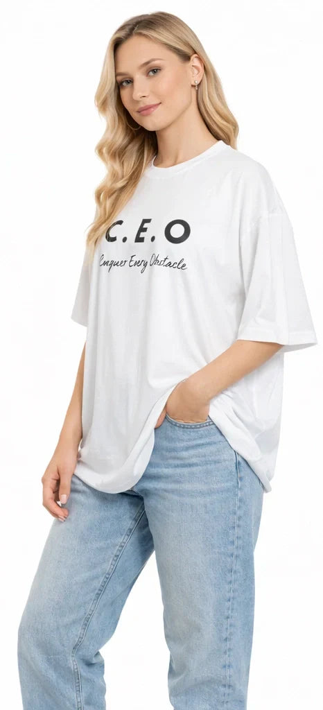 Bamboo Fabric Oversize Printed T-Shirt for Women – Ultra Soft | Breathable | Sustainable Style | White